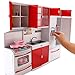 Gourmet Red Doll Modern Kitchen Mini Toy Playset with Lights and Sounds, Perfect for 12 Inch Dolls