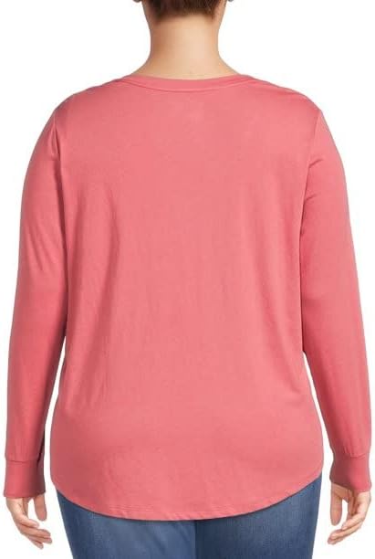 Terra & Sky Sheer Salmon(Pink) Women's Plus Size Long Sleeve V-Neck T-Shirt-(4X) - Image 3