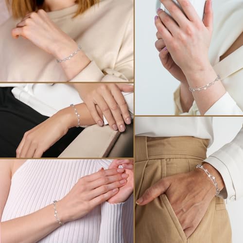 925 Sterling Silver Charm Bracelets For Women Layered Stackable Chain Silver Beaded Bracelet Engagement Birthday Christmas Gifts for Her 5