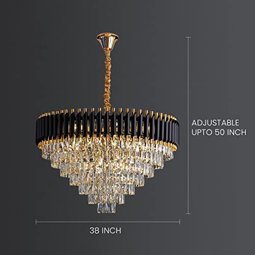 Image of Harold Electricals Stainless Steel Black Mamba Round K9 Crystal Chandelier | Alexa Enabled Modern Chandelier Light Fixture for Hallway, Living Room, Hotel & Entryways - Warm White, 38 Inch (950mm)