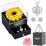 OIOYLEY Squisita scatola regalo di girasole conservata con collana a forma di cuore, per donne per San Valentino, festa della mamma, anniversario, compleanno, per mamma, sorella, moglie, /, Argento
