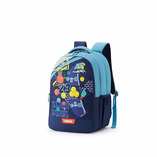 Image of American Tourister Drip | 33 Ltrs | 3 Compartments | Bottle Pocket | Ergonomic Padded Back Panel & Shoulder Straps | School Backpack for Boys & Girls | 1 Year International Warranty | Skater Navy