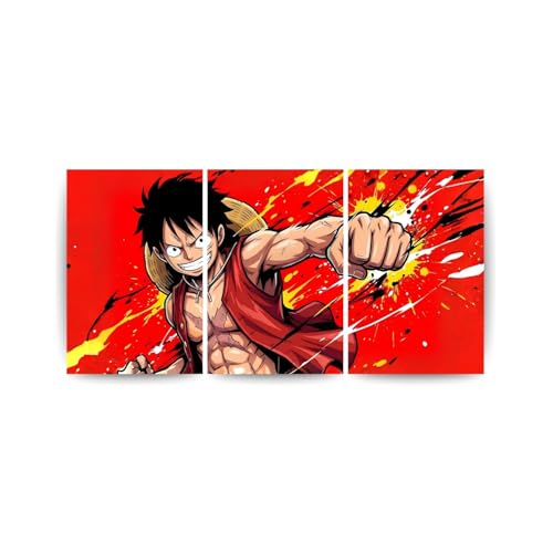 Image of One Piece Anime Manga Poster, One Piece Character Design Wall Poster 3 Panal - A4 Size, 300 GSM, Wall Decor Posters Wall Art For Bedroom, Living room, Office, Dining Room,No Frame (Luffy-4)