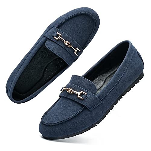 Cool Coser C Women's Wide Casual Comfort Loafers Slip On Flat Shoes Women's Penny Loafers With Arch Support Women Dressy Buckle Moccasions (Blue Wide,8) #TOP1