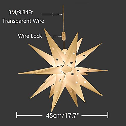 Fuchsun Moravian Star Pendant Light Christmas Hanging Light Warm White Pvc Paper Lantern Tree Topper Usb Operated For Home Decoration (17.7 Inches) #TOP3