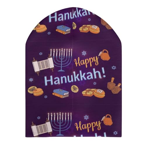 Happy Hanukkah Jewish Chanukah Holiday Kids Beanie Hat for for Girls Boys Children Cap Winter Knitted Chemo Cancer Headwear Accessories Gifts Decoration Black3