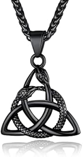 ChainsPro Men Viking Necklace,Celtic Norse Runes/Snake/Triple Horn of Odin (Gift Wrapped)