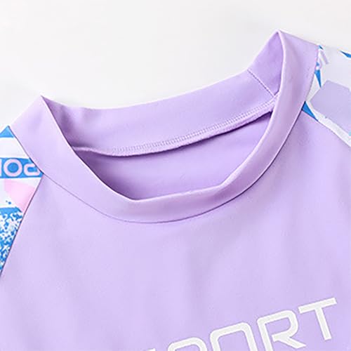 TiaoBug Kids Girls 2 Pieces Athletic Swimsuit Floral Short Sleeve Swim Top with Boyshorts Tankini4