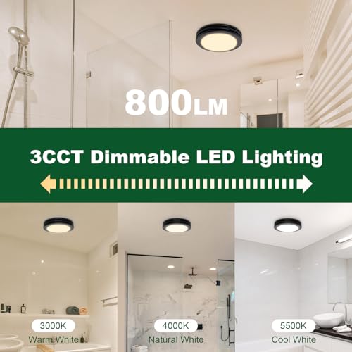 Image of Akicon Bathroom Exhaust Fan with Light, 80 CFM 2 Sones Round Bathroom Fans Light Combo, Dimmable 3CCT LED Shower Lights Vent Fan with Acrylic Cover for Medium Room(Matte Black)