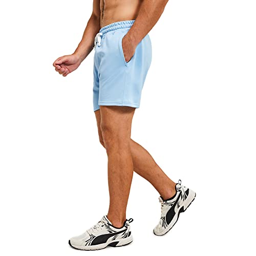 Nimenjoja Mens 5.5" Athletic Gym Shorts Cotton Jogger Workout Lounge Jersey Zipper Pocket Sweat Shorts Light Blue #TOP3