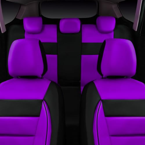 Image of CAR PASS Leather Seat Covers Full Set Universal Water Resistant 3D Foam Back Support, Luxury Comfort Automotive 5 Seat Covers All Season Fit for SUV,Sedan,Van, Airbag Compatible Elegance(Purple Black)