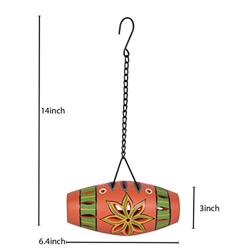 Image of AAKRITI ART CREATIONS Terracotta Multicolor Handcrafted Hanging Tea Light | Floral Art Handmade Hanging Decor | Matte Finish Terracotta Decorative Hanging Items for Home | Handpainted Decor
