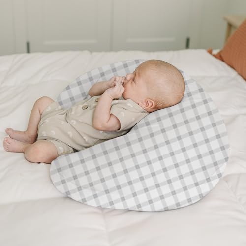 Image of Konssy 2 Pack Nursing Pillow Covers, Stretchy and Soft Nursing Cover for Breastfeeding Pillows, Pillow Slipcover for Baby Girls Boys Newborn (Starry Whales,Cozy Grid)