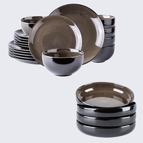 Image of LeRatio Ceramic Dinnerware Sets for 6,Stoneware Plates and Bowls Sets,Handmade Reactive Glaze Dishes Set,Chip Resistant and Scratch Resistant | Oven&Dishwasher & Microwave Safe-Chestnut(22PCS)