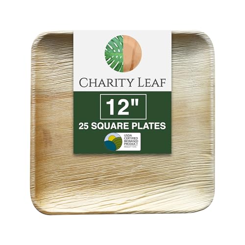 Disposable Palm Leaf 12" Square Plates (25 pieces) Bamboo Like Se...