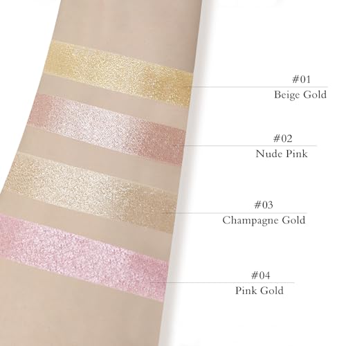 Highlighter Makeup Palette Shimmer Contour Palette Powder for Brighten Face Contour Gold Cheek Highlight Makeup, Long Lasting Highlighter Powder with Mirror for Illuminator Makeup (PINK GOLD) - Image 3