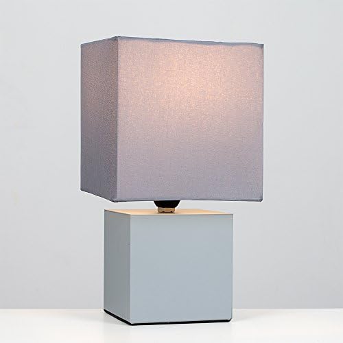 Pair of - Modern Grey Cube Design Touch Dimmer Bedside Table Lamps with Grey Fabric Light Shades - Complete with a 5w Dimmable LED Candle Bulb [3000K Warm White]