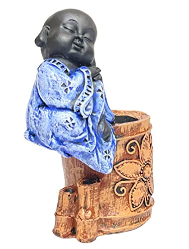 Image of AUGEN Pen Stand Decorative Hand Painted Blue Buddha Design Stationery Holder | Gift Item | Table Top Decor (2045)