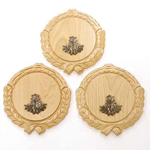 GTK 3 placas de cuña talladas de roble claro AF 14 cm con 3 hojas de roble, cubierta para cuñas, tabla de especias, placa para trofeos