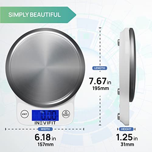 Inevifit Digital Kitchen Scale, Highly Accurate Multifunction Food Scale 13 Lbs 6Kgs Max, Clean Modern White With Premium Stainless Steel Finish. Includes Batteries #TOP4