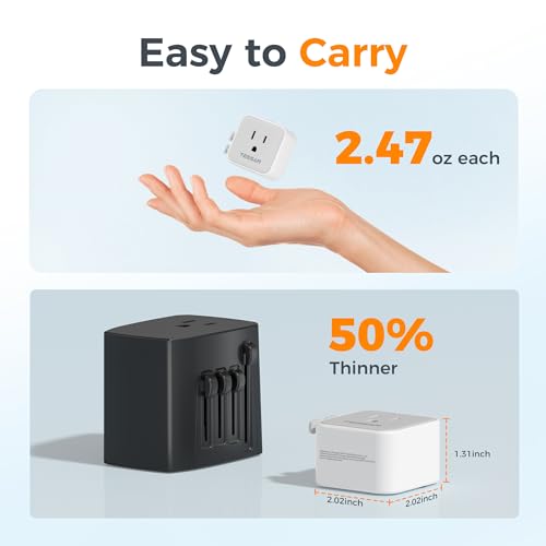 Image of TESSAN 2 Pack Universal Travel Adapter, Ultra Thin International Power Adapter, European Travel Plug Adaptor Worldwide US to Europe UK Italy Ireland New Zealand Japan (Type C G A I)