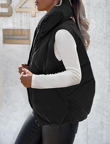 MEROKEETY Womens 2025 Puffer Vest Sleeveless Zip Up Quilted Coat Stand Collar Gilet Jacket With Pockets2