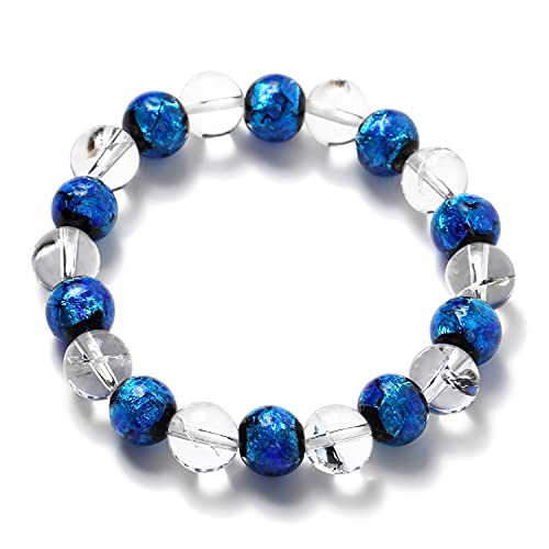 [Sea drop] アイリスクォーツ 虹入りレインボー水晶 ブルー 光る ホタルガラス 10mm ブレスレット 蓄光 青色 とんぼ玉 [071bt-1]