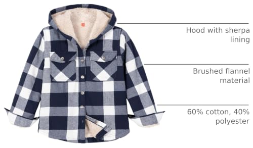 Image of ZENTHACE Boys Sherpa Fleece Lined Flannel Plaid Button Down Shirt Jacket,Hooded Flannel Shirt with Hand Pockets