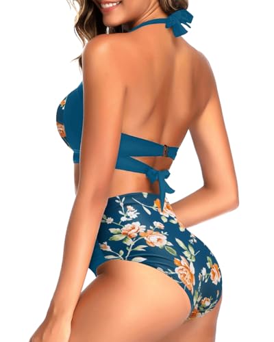 Image of Tempt Me Women Two Piece Swimsuit High Waisted Bikini Halter Vintage Retro Bathing Suit Push up Swimwear