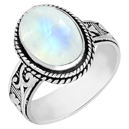 Moonstone Ring Size 10 Sterling Silver Plated For Women White Stone June Birthstone Southwest Bohemian Jewelry Christmas Mothers Day Gifts For Her