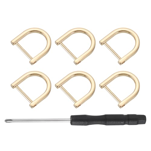 uxcell 6 Pcs Shackle Screw D Rings U Shape D-Rings Replacement for Purse Keychain Strap Buckle, 0.99x0.99inch, Light Gold