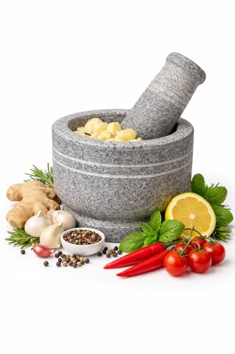 Image of Premium Stone Mortar and Pestle for Kitchen | Traditional Sil Batta Stone | Silbatta for Chutney, Rolu Rokali for Spice, Herb & Chutney Grinder | Authentic Granite Mortar Pestle Set