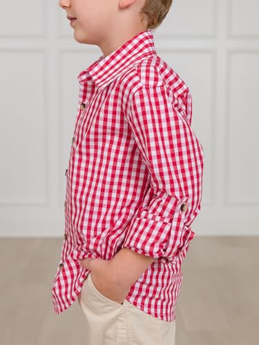Image of RUGGEDBUTTS Boys Solid Cotton Long Sleeve Button Down Shirt with Button Tabs