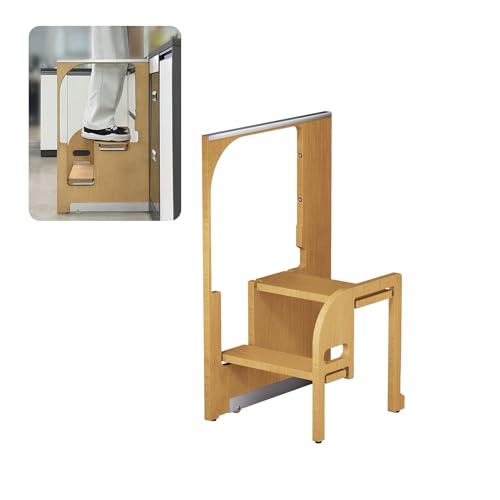 2 Step Foldable Ladder for Home Hidden Step Ladder Cabinet Wooden Step Stool Build Ultra-Thin Helper Hidden Folding Ladder for Home and Kitchen Use