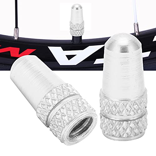 2 piezas tapas de válvula Presta tapas de polvo de válvula Presta cubiertas de válvula Presta de aluminio para neumáticos de bicicleta (Plateado) miniatura 5