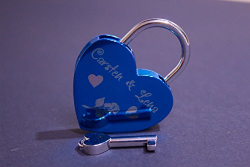 Liebesschloss" Metallic Blau mit individueller Hochglanz Gravur" inkl. Organzabeutel (blau - hochglänzend) Cover