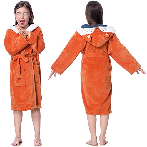 Hooded Herringbone Girl's Fleece Soft Spa Kimono Long Robe,Kids Comfy Sleepwear Bathrobe3