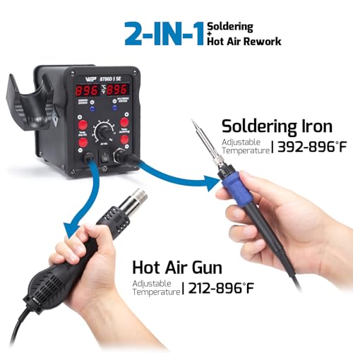 WEP 8786D-I SE Hot Air Soldering Iron Station Kit 2-IN-1 for Rework, Desoldering with Lead-Free Solder Wire, 5 Soldering Tips, 3 Hot Air Nozzles,Tweezers, Desoldering Pump by WEP - Image 4