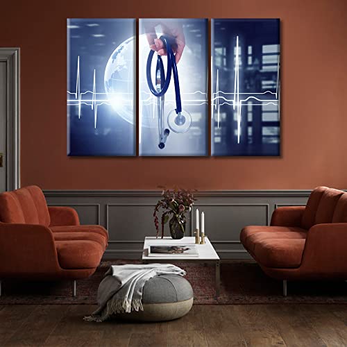 Image of TUMOVO Modern Medicine Concept Poster Wall Art for Living Room 3 Piece Clinical Laboratory Wall Art Modern Artwork Canvas Wall Art Posters and Prints Framed Ready to Hang, 60 inch Wx40 H