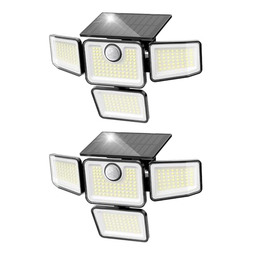 omibee 3000LM Solar Lights Outdoor, 4 Adjustable Heads Motion Sensor Security Light, 3 Modes, 6500K, IP65 Waterproof Solar Wall Flood Lights for Garden, Outside, Backyard, 2 Pack - image 1