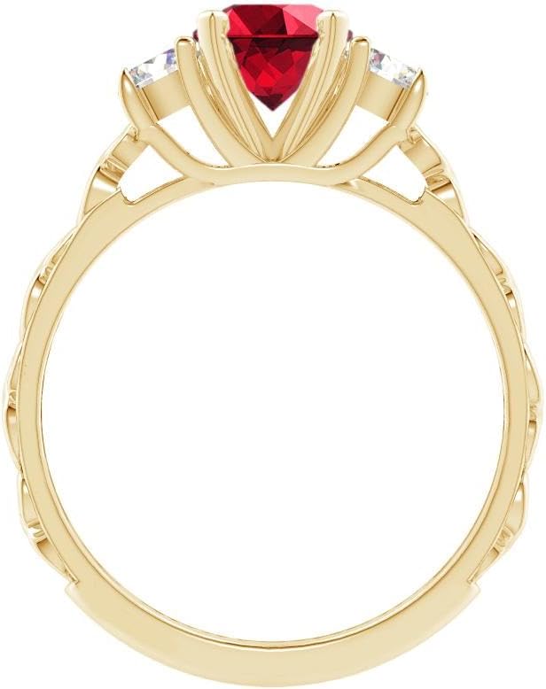 1-6 Carat Round 14K Yellow Gold LAB GROWN Gemstone and LAB GROWN Diamond Engagement Ring (1ct Center, AAAA Heirloom Quality)