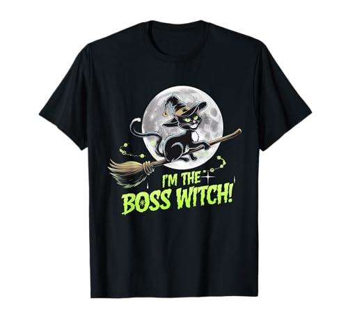 Funny Cat Halloween - I'm the Boss Witch Design Maglietta