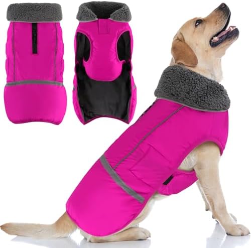 Dogcheer Dog Winter Jacket,Fleece Collar Cold Weather — side view showing full product dimensions