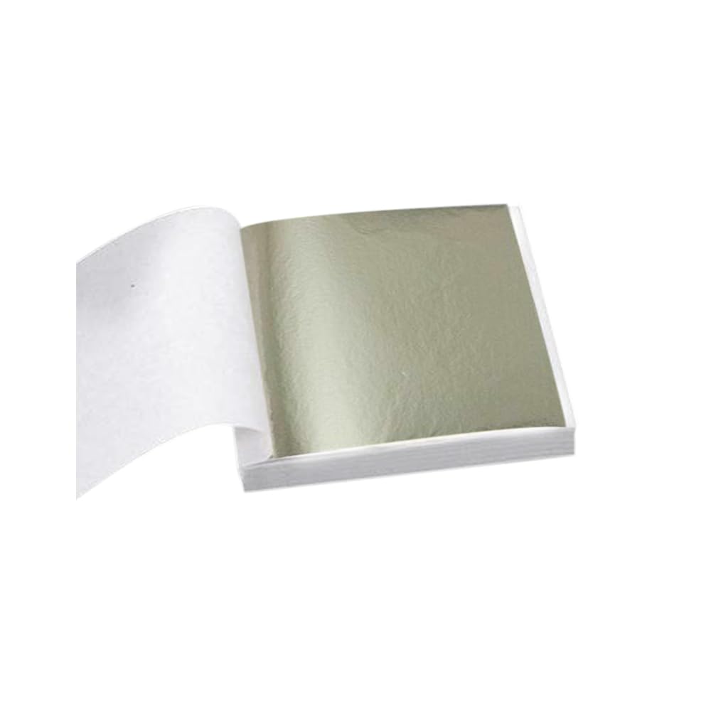 100Pcs Champagne Silver Leaf Foil Leaf Sheets, 3.15 x 3.35 inches Gilding Foil Imitation Silver Leaf for DIY Nails Art Painting Gilding Crafting Decoration