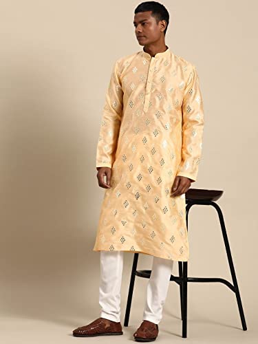 Image of Rajubhai Hargovindas Men's Jacquard Work Kurta Set