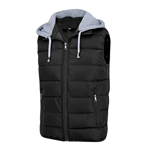 YOUTHUP Herren Steppweste mit Kapuze Leicht Winterweste Outdoor Dicke Freizeit Gilet Ärmellos Jacke Sport Weste, Schwarz, M
