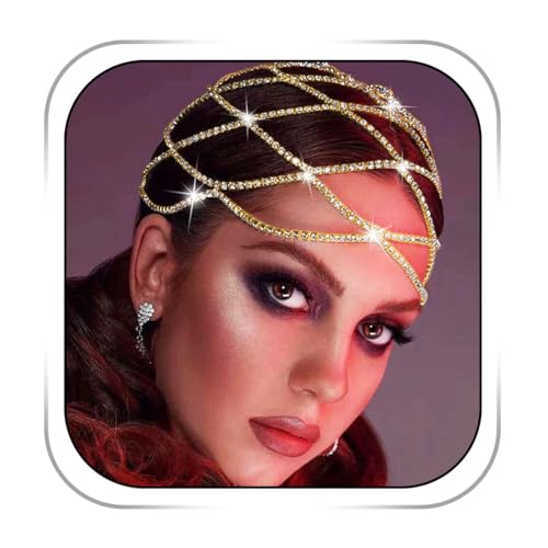 Fdesigner Rhinestone Cap Headpieces Gatsby Head Chain Flapper Hair Jewelry Cleopatra Masquearde Women Hair Accessoris for Party Festival (Gold-Vintage)