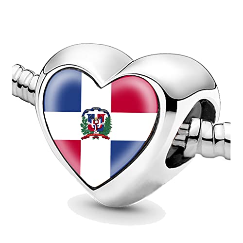 Perles pour Bracelets République dominicaine Drapeau Argent Charmes pour Femmes Charme Perle Bijoux Cadeaux Idées Cadeau pour Filles