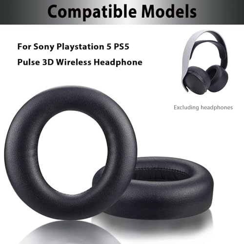Image of Adhiper PS5 Replacement Ear Pads Cushions for Sony PlayStation 5 Pulse 3D PS5 Wireless Headset, Ear Pads for Sony PS5 Pulse 3D with Noise Isolation Memory Foam & Soft Protein Leather(Black)