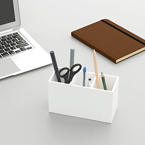 Image of NIUBEE Acrylic Pen Holder 3 Compartments, White Pencil Organizer Cup for Countertop Desk Accessory Storage